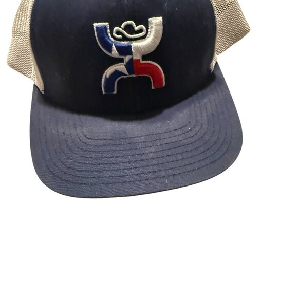 Navy & Beige Mesh Snapback Hat W/ Embroidered Logo Adjustable Fit - Picture 4 of 4